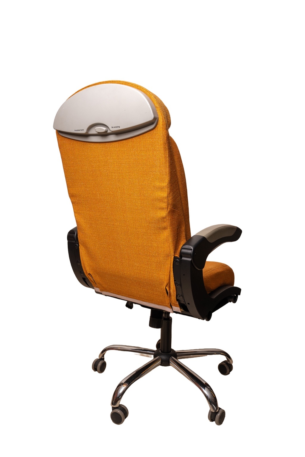 Executive office chair made from an aircraft passenger seat, rear view